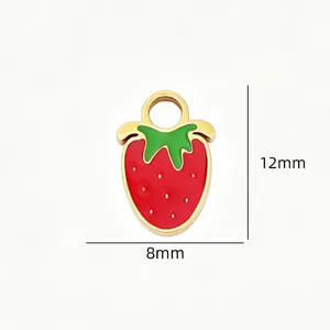 Detailed view of the cute titanium steel strawberry pendant, showing clear 8mm by 12mm size specs.