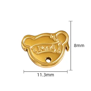 Gold stainless steel bear pendant detail, 8x11.3mm small charm for DIY jewelry making.
