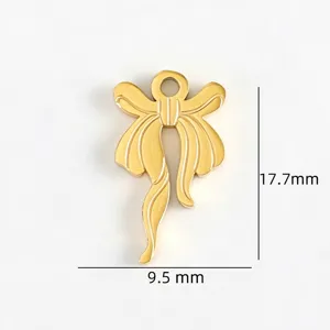 18k gold plated titanium steel bow pendant charm DIY handmade jewelry accessory 17.7x9.5mm