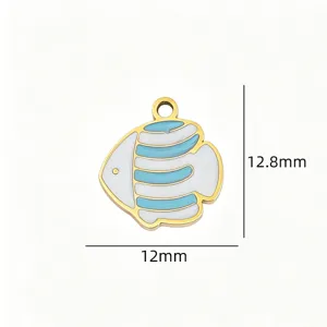 Stainless steel enamel fish pendant detail, DIY jewelry accessory, fine craftsmanship.
