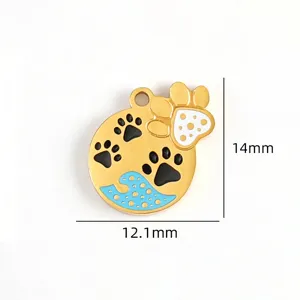 Titanium steel pet paw print pendant, cute cat dog enamel charm for handmade DIY jewelry making.