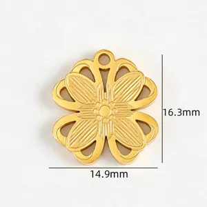 Trendy 18k gold titanium steel four-leaf clover pendant handmade DIY jewelry accessory.
