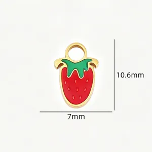 Cute enamel strawberry pendant made of titanium steel for DIY bracelet jewelry making.