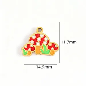Enamel cartoon mushroom alloy pendant DIY handmade necklace keychain jewelry accessory