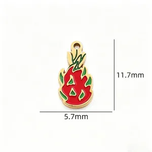 Stainless steel enamel dragon fruit charm DIY jewelry pendant accessory 11.7x5.7mm