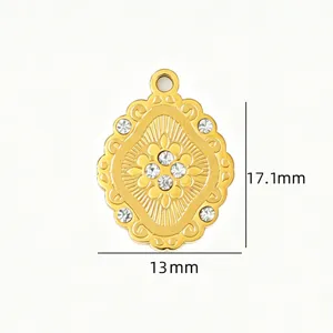 Pendentif strass sculpté en acier inoxydable 17.1x13mm détail accessoire bijoux DIY