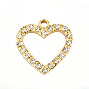 Gold heart rhinestone pendant diy jewelry accessory charm necklace bracelet component