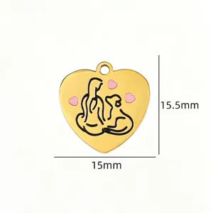 Stainless steel heart pet pendant detail view, golden metal charm for DIY crafts items