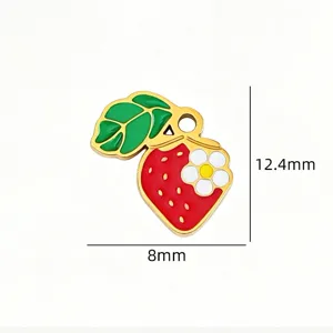 Titanium steel oil-dropping strawberry pendant handmade DIY bracelet earring hairpin accessory part