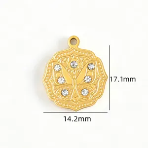 Pendentif Papillon Strass Or en Acier Inoxydable Accessoire Bijou DIY 17mm de