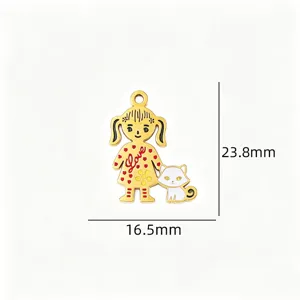 Cute girl and cat metal pendant charm DIY jewelry accessory for necklace crafting.
