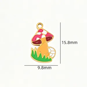 Colorful enamel cartoon mushroom alloy pendant DIY necklace earring jewelry making accessory