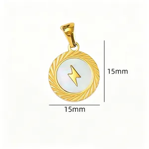 Stainless steel shell round lightning pendant jewelry accessory DIY necklace making 15mm