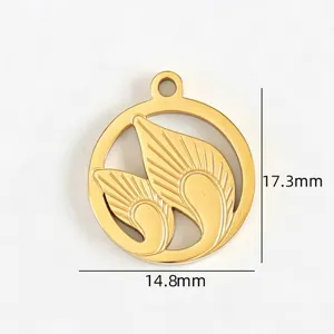 Detail view of a golden stainless steel DIY pendant featuring a delicate leaf cutout pattern.