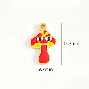 Detailed close-up view of the cute cartoon mushroom alloy pendant, showing clear size dimensions.