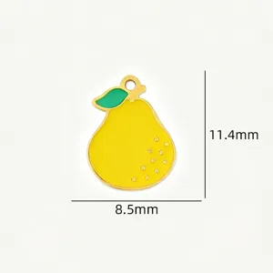 Stainless steel lemon fruit pendant enamel DIY jewelry charm with dimension detail 1pc
