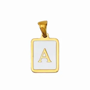 Goldener Edelstahl Buchstabe A quadratisch Emaillierter Anhänger DIY Schmuck Zubehör