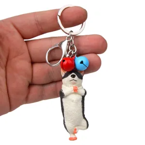 Yoga Hund Schlüsselanhänger süßer Husky Taschenanhänger mit Glocken und Karabinerring