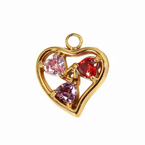 Stainless steel colorful zircon heart pendant DIY necklace jewelry accessory main