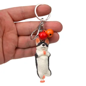 Süßer Yoga Hund Schlüsselanhänger mit bunten Glocken und Karabiner. Perfekte Autotasche Deko.