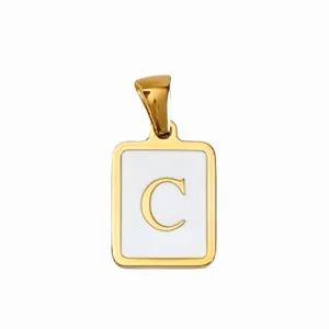 Goldfarbiger Edelstahl rechteckig Buchstabe C Anhänger für DIY Schmuck Halskette