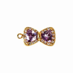 Gold purple zircon bow pendant DIY jewelry accessory for necklace bracelet earring making
