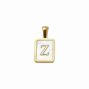 Gouden titanium staal schelp vierkante letter Z hanger voor DIY ketting armband sieraden