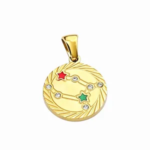 Stainless steel gold plated constellation pendant close up view showing detailed star design