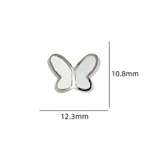 Edelstahl Schmetterling Anhänger DIY Schmuck Zubehör weiße Perlmuttoptik 10,8x12,3mm