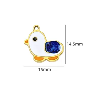 Titanstahl Emaillierter süßer Vogel Anhänger DIY Halskette Schmuck Zubehör 15mm