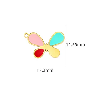 Detailansicht des bunten Öltropfen-Schmetterlingsanhängers mit präzisen Maßen für DIY-Schmuck.