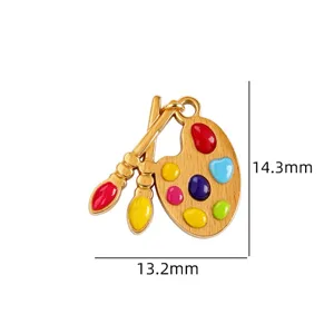 Goldfarbener Emaille Farbpalette Pinsel Anhänger, Titanstahl DIY Schmuckzubehör.