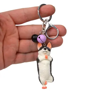 Kreativer Yoga-Hund Schlüsselanhänger mit Glocken und Metallverschluss, lustiger Taschenanhänger.