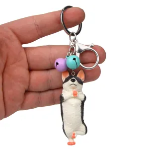Süßer Yoga Hund Schlüsselanhänger mit bunten Glocken und Karabiner, toller Taschenanhänger.