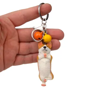 Niedlicher Yoga Corgi Schlüsselanhänger mit Glocken Metall Ring süßer Hund Tasche Anhänger Detail