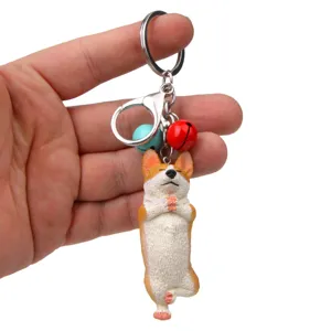 Süßer Yoga Corgi Schlüsselanhänger mit Glocken und Karabiner für Handtasche und Autoschlüssel.