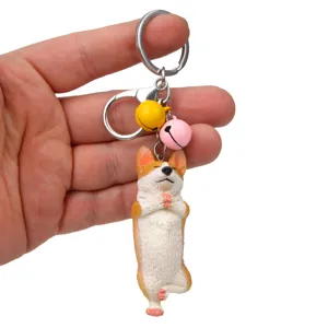 Yoga Corgi Schlüsselanhänger mit Glocken und Karabiner, süßer Taschenanhänger für Autoschlüssel.