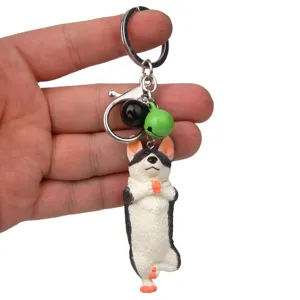 Süßer Yoga Hund Schlüsselanhänger mit Glocken, kreativer Tier Charme Metall Schlüsselring