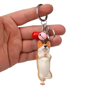 Süßer Corgi Yoga Hund Schlüsselanhänger mit Glocken und Metallring für Autoschlüssel und Taschen.