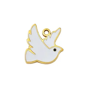 Gold weiße Emaillierte Taube Anhänger Charms für DIY handgemachte Halskette.