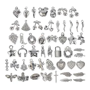 Retro Stainless Steel 3D Pendant Charms Fruit Vegetable Star Feather Mix Collection Silver Electroplated Spacers For Handcraft Bracelet Necklace DIY Jewelry Craft Making Findings