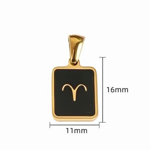 Stainless steel gold plated Aries zodiac pendant, stylish black enamel charm for DIY necklace.