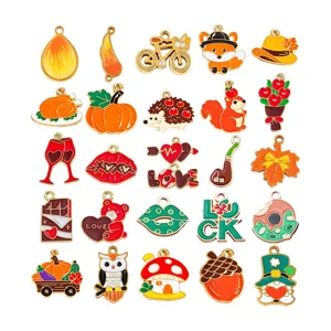 Thanksgiving Pendants Maple Leaf Pumpkin Mushroom Turkey Stainless Steel Drip Oil Enamel Charms For DIY Jewelry Making Accessories