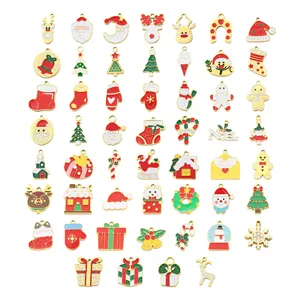 Stainless Steel Christmas Charms Electroplated Enamel Santa Claus Elk Tree Pendants For DIY Bracelet Necklace Handmade Jewelry Making Accessories