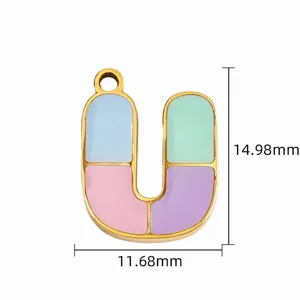 Colorful enamel letter U pendant charm DIY gold metal jewelry making accessory 1 piece