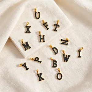 Edelstahl schwarzes Emaille Anfangsbuchstaben Gold Anhänger DIY Halskette Schmuck.
