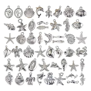 Pendentif Créature Marine en Acier Inoxydable Breloque Animale Océanique 3D Sirène Étoile de Mer Dauphin Coquillage Requin Tortue Hippocampe Baleine Crabe Pour Collier Bracelet Bijoux DIY