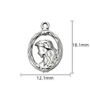 Pendentif sirène en acier inoxydable DIY, charmant bijou en métal argenté, taille 18.1x12.1mm.