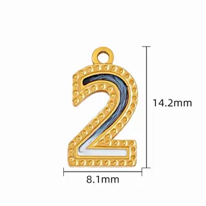 Colgante numero 2 de acero inoxidable DIY con purpurina degradada para collar y pendientes
