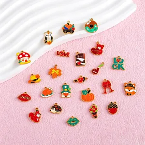 Enamel Thanksgiving autumn charms maple leaf pumpkin mushroom DIY jewelry accessories pendant